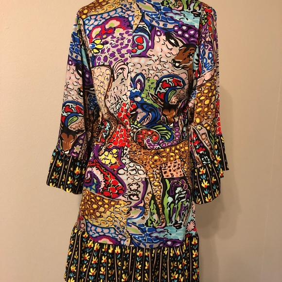 Betsey Johnson Mosaic Deer Flutter Sleeve Dress - Picture 6 of 7